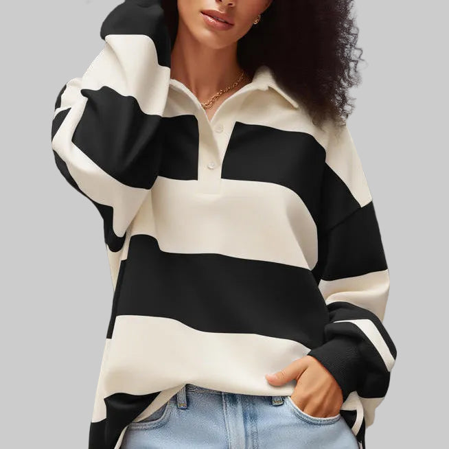 SOPHIA – Striped Sweatshirt with Polo Collar
