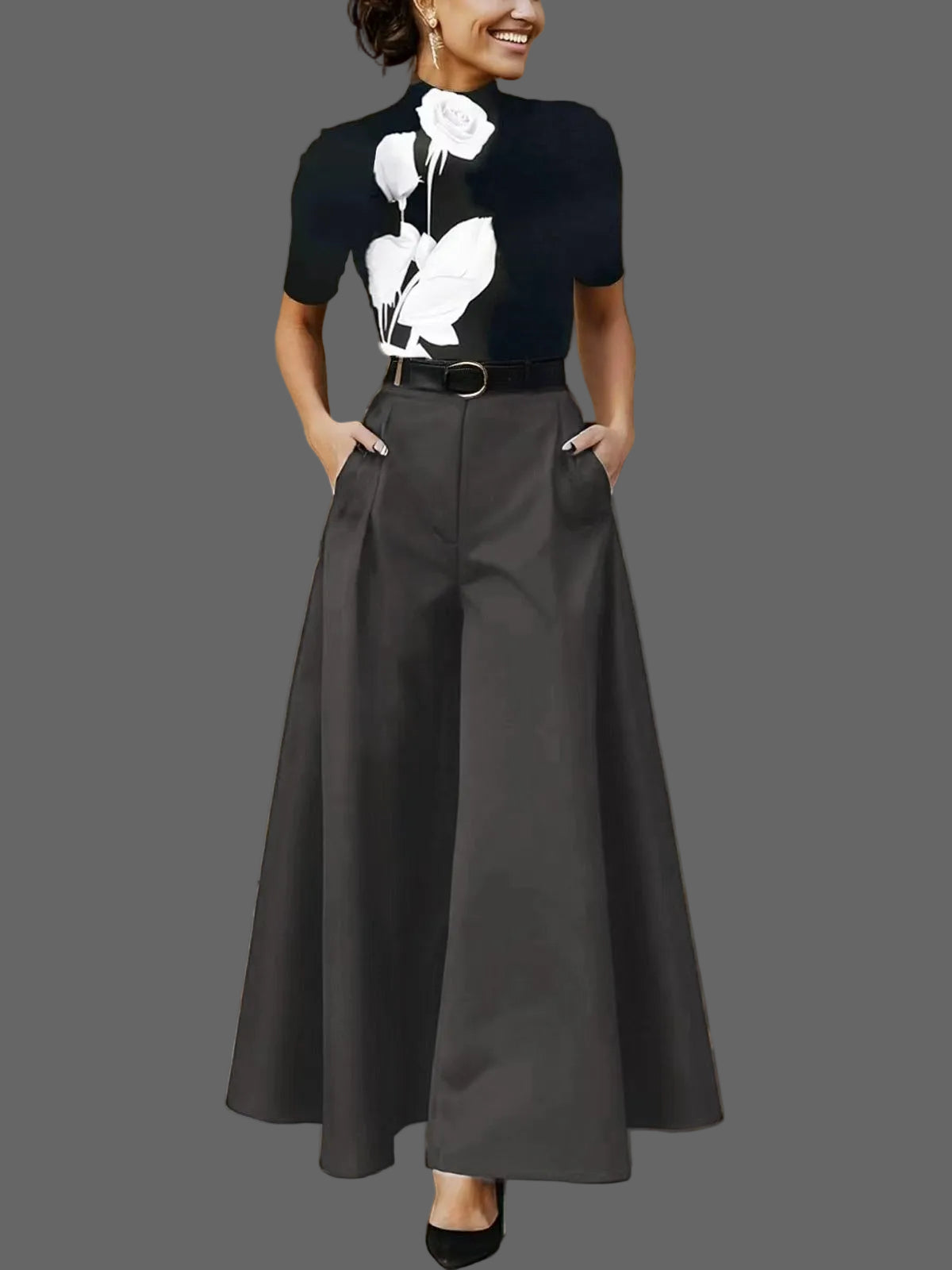 VIREN – HIGH-WAIST OXFORD WIDE-LEG TROUSERS