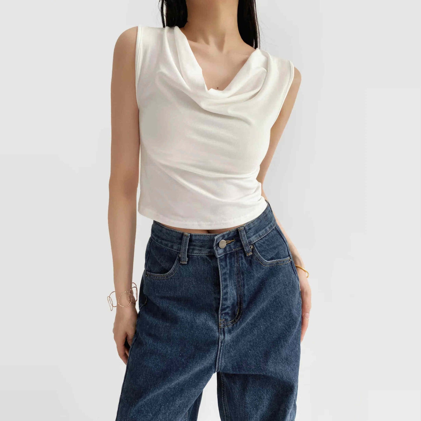 ELARA – SLEEVELESS DRAPED NECK TOP