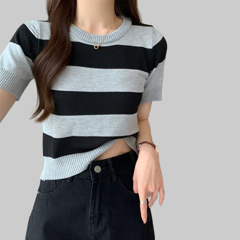 MINA – KOREAN STRIPED KNIT SHIRT