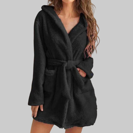 OLIVIA – Winter Warm Coral Fleece Hooded Bathrobe