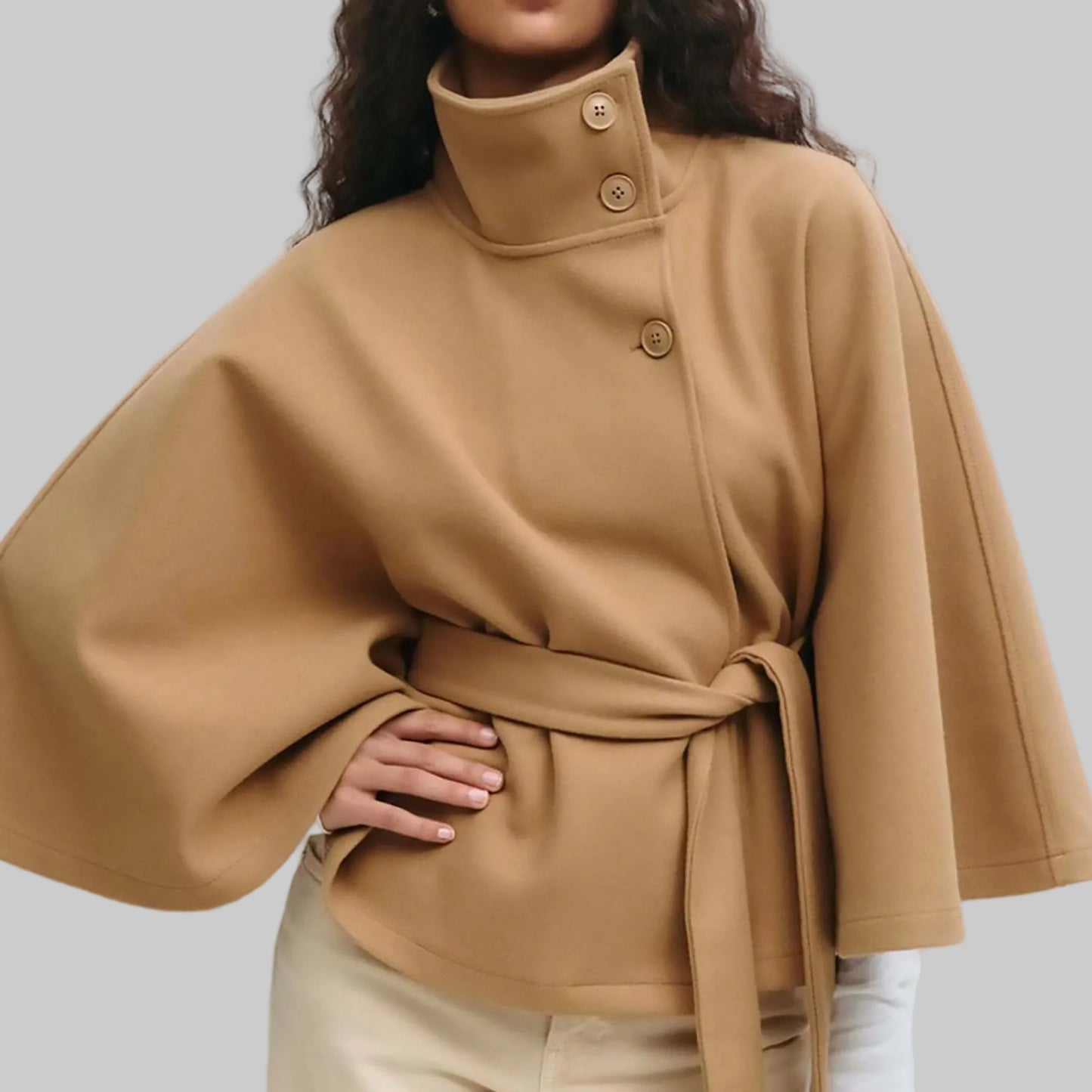 CASSIA – Flared Sleeve Stand Collar Trench Coat