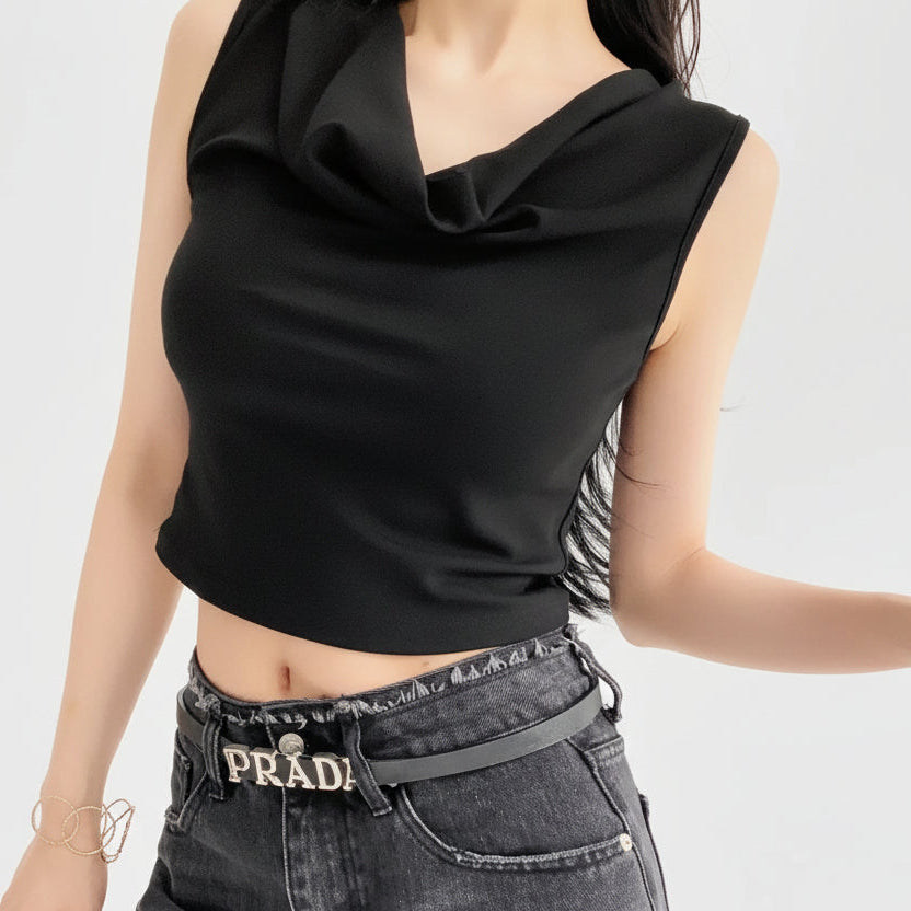 ELARA – SLEEVELESS DRAPED NECK TOP