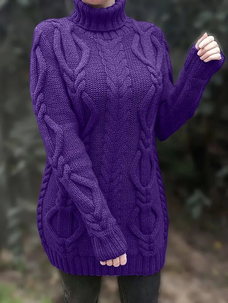 Pull-Robe À Col Roulé En Maille Torsadée Épaisse