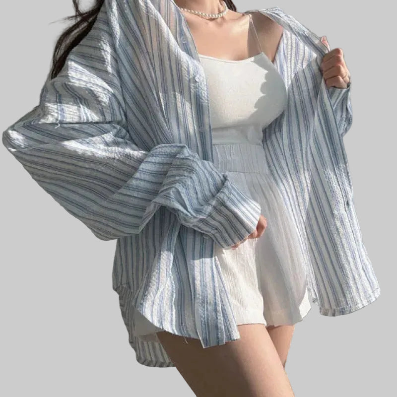 AMELIA– Women’s Striped Halter Neck Loose Shirt