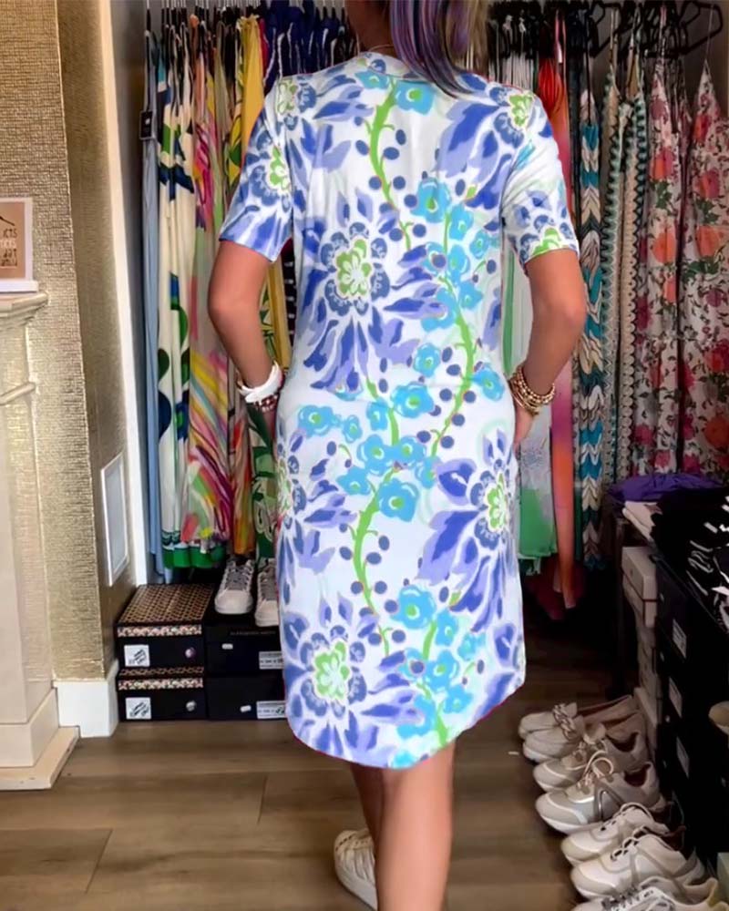 Robe À Manches Courtes Avec Imprimé Florale