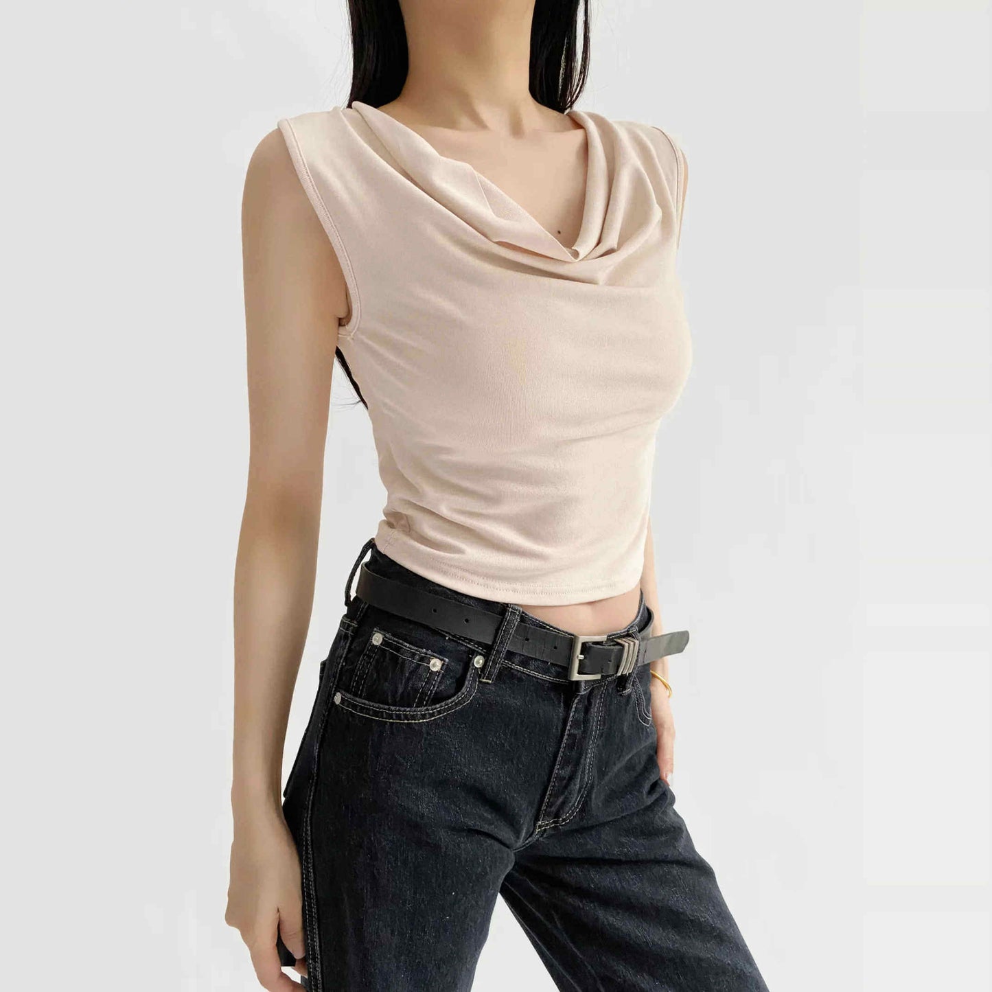 ELARA – SLEEVELESS DRAPED NECK TOP