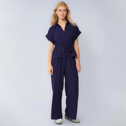 Drawstring Solid Color Commuter Pants Set