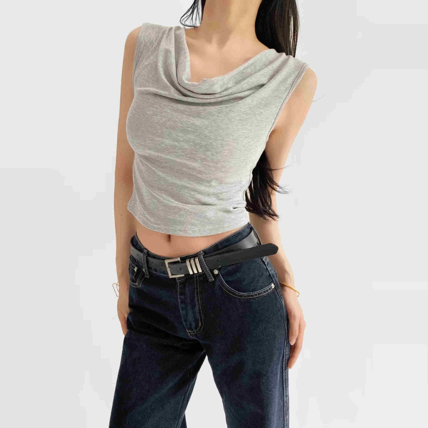 ELARA – SLEEVELESS DRAPED NECK TOP