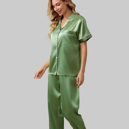LIVIA – Satin-Look Short Sleeve Pajama Set