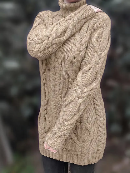 Pull-Robe À Col Roulé En Maille Torsadée Épaisse