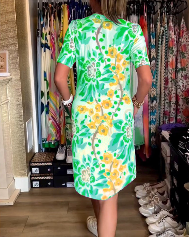 Robe À Manches Courtes Avec Imprimé Florale