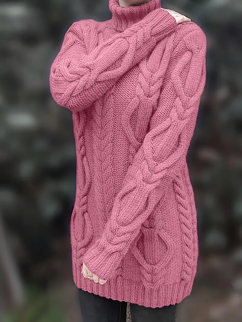 Pull-Robe À Col Roulé En Maille Torsadée Épaisse