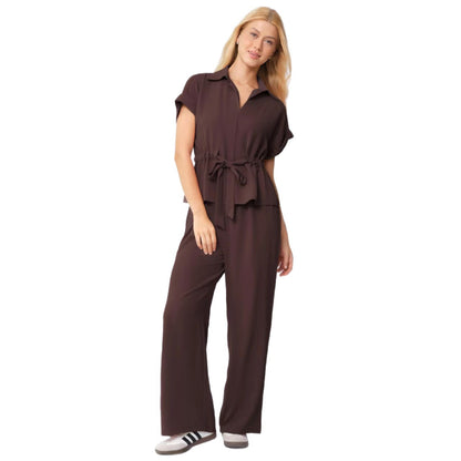 Drawstring Solid Color Commuter Pants Set