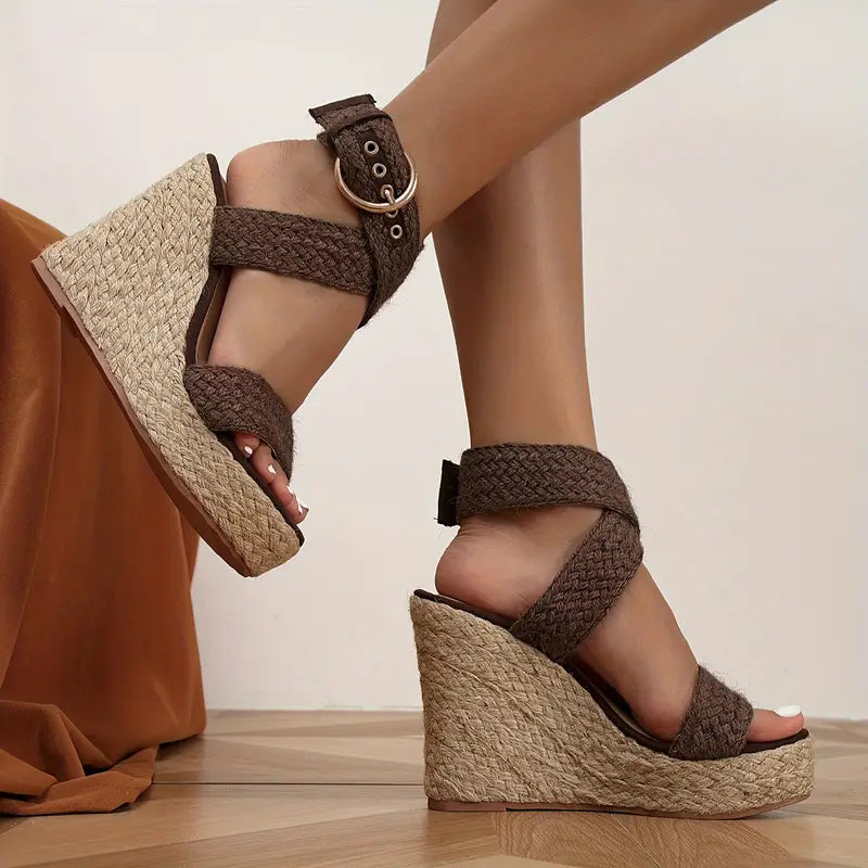 Sandales À Talons Compensés En Cordons