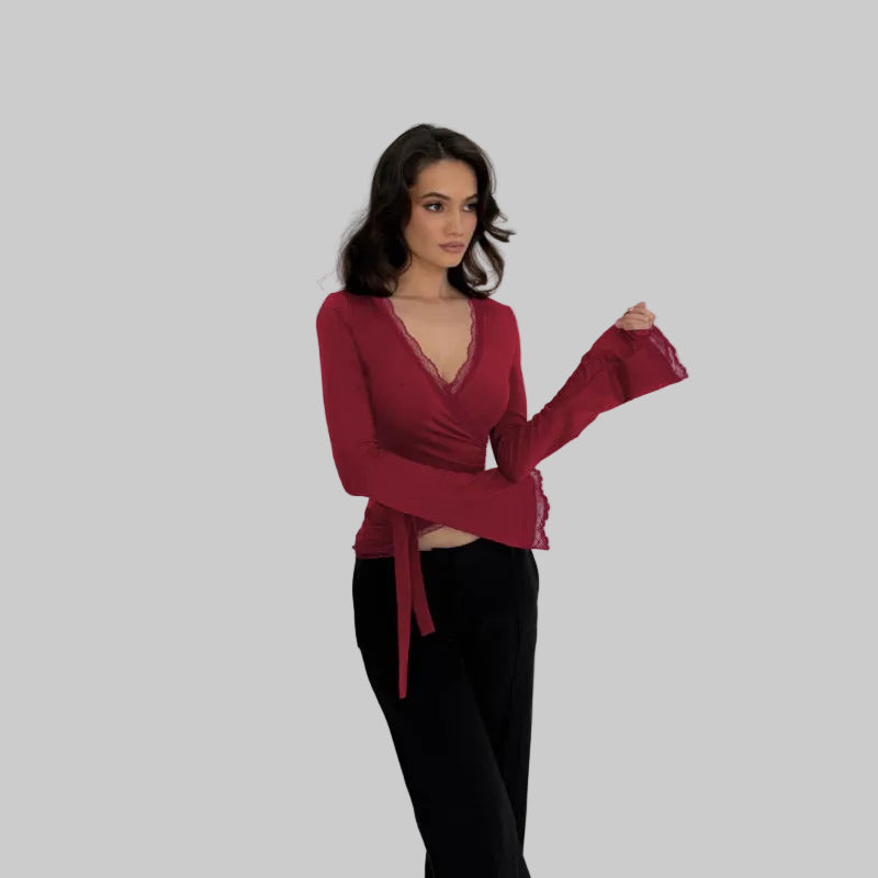 MIRELLA – LACE-TRIM LONG SLEEVE TOP