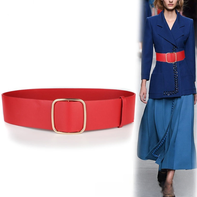Adjustable Non-Perforated Wide Waist Belt with Alloy Buckle