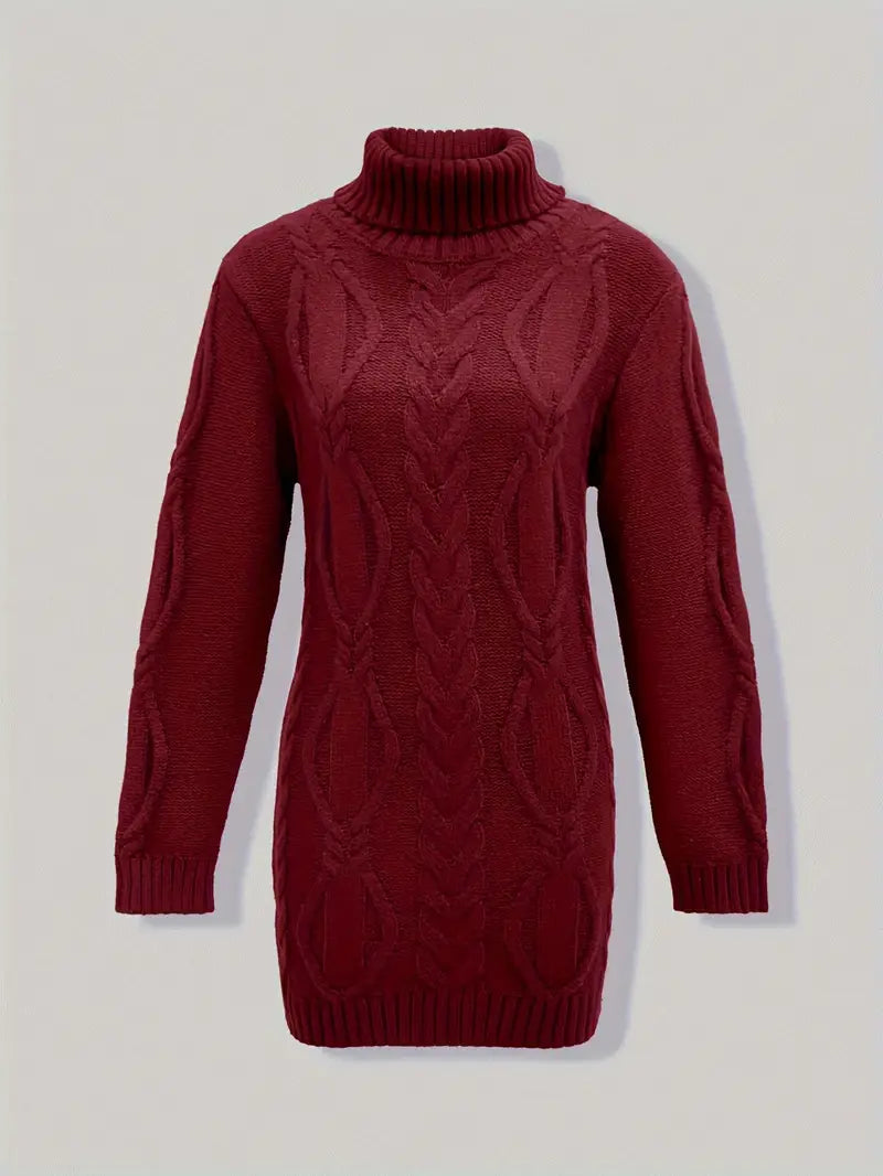 Pull-Robe À Col Roulé En Maille Torsadée Épaisse