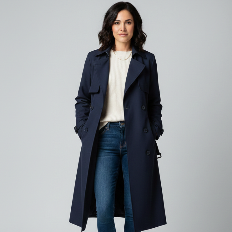 SELENE – Mid-Length Double-Breasted Trench Coat