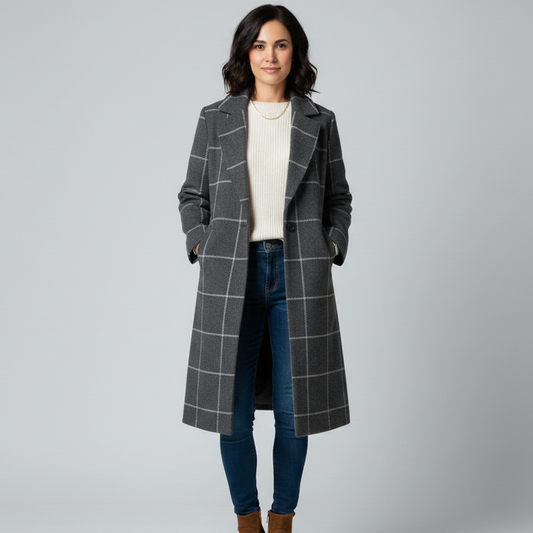 CAMILLE– Retro Plaid Lapel Long Coat