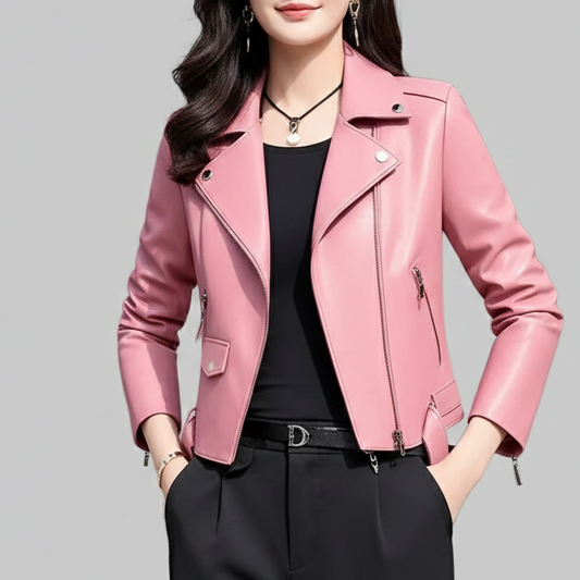 MARINA – BEADED LAPEL COLLAR LEATHER JACKET