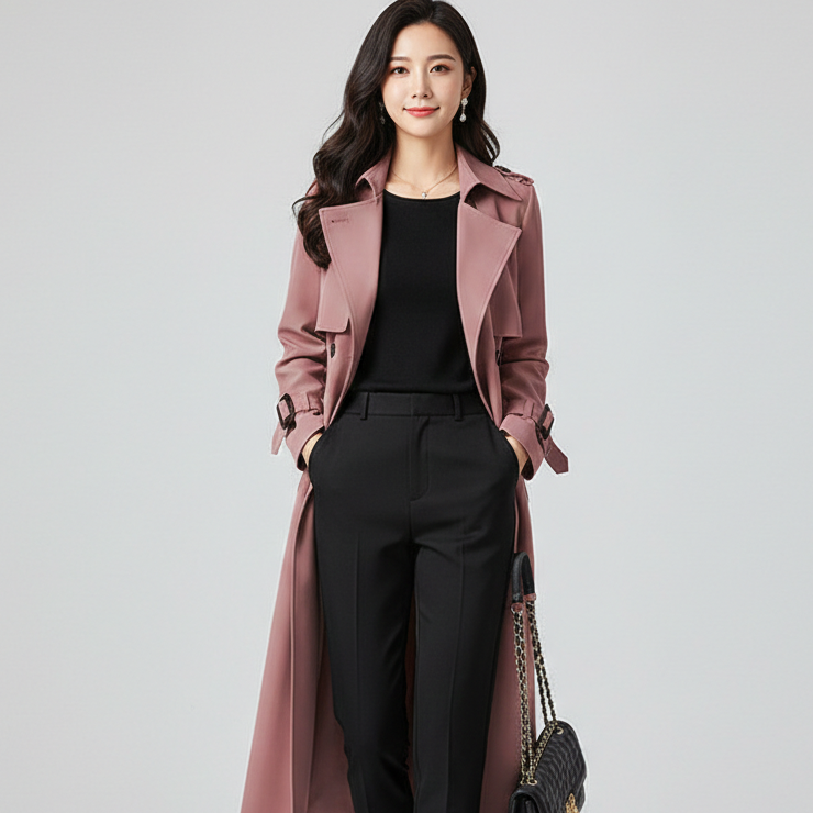 SELENE – Mid-Length Double-Breasted Trench Coat