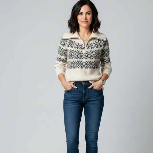 FREYA – Fair Isle Polo Collar Sweater Coat