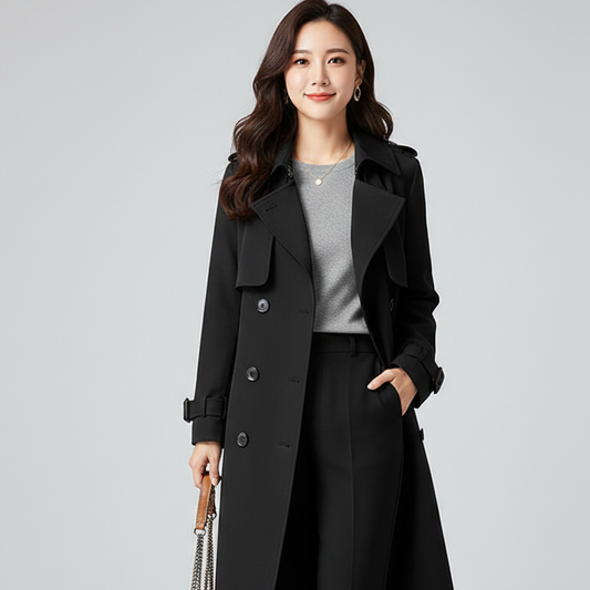 SELENE – Mid-Length Double-Breasted Trench Coat