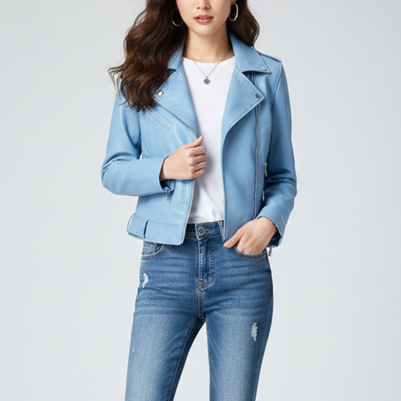 MARINA – BEADED LAPEL COLLAR LEATHER JACKET