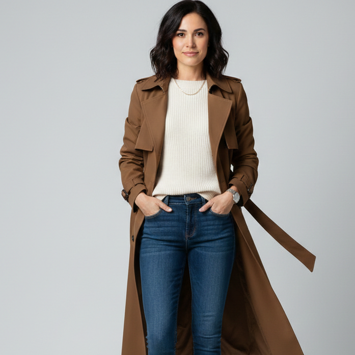 SELENE – Mid-Length Double-Breasted Trench Coat