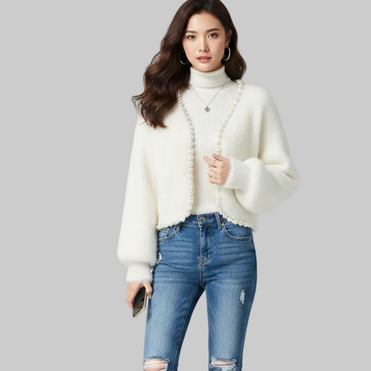 ISLA – Lantern Sleeve Mink Velvet Cardigan