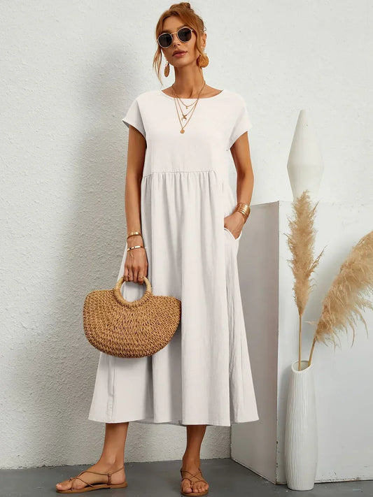 Robe d’Été Femme en Coton Doux avec Poches