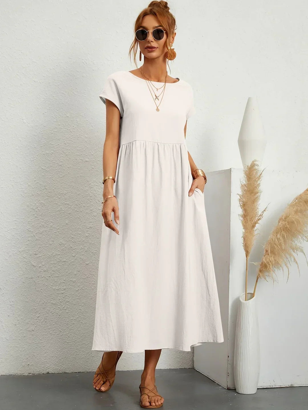 Robe d’Été Femme en Coton Doux avec Poches – Légère et  Confortable