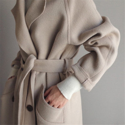 Manteau Ceinturé En Lain Pour Femme