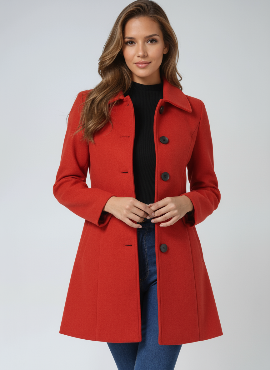 Manteau 3/4 En Laine À Boutonnage Simple