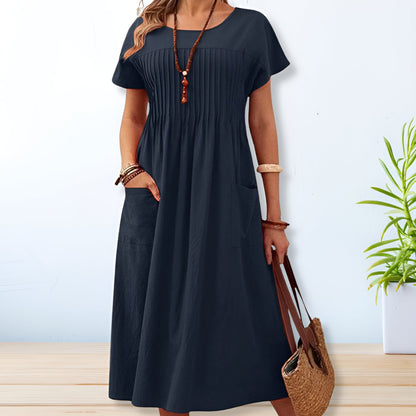 Robe À Manches Courtes & À Col Rond