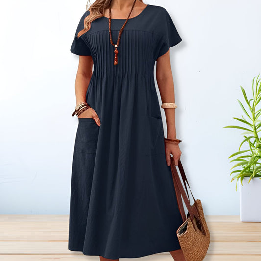Robe À Manches Courtes & À Col Rond