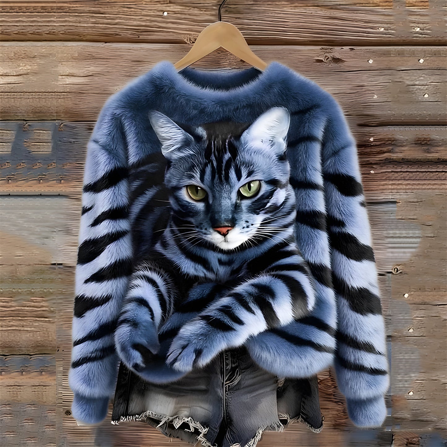 Pull Chaud Avec Imprimé Chat