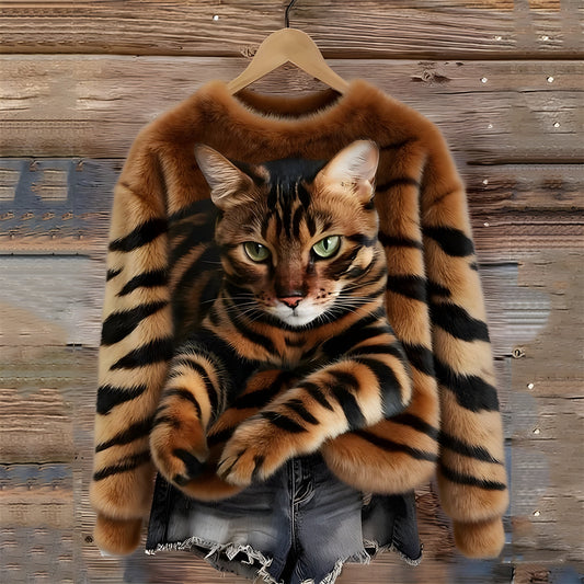 Pull Chaud Avec Imprimé Chat