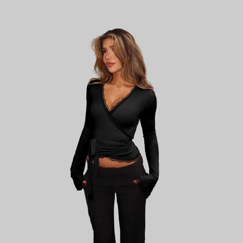 MIRELLA – LACE-TRIM LONG SLEEVE TOP