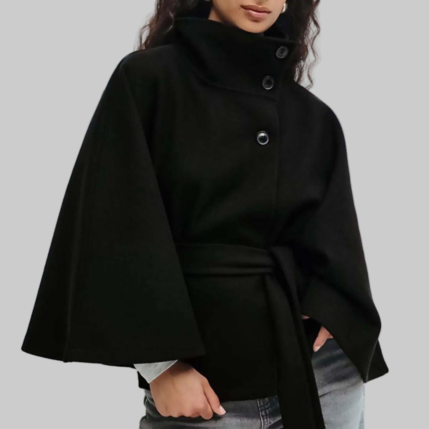 CASSIA – Flared Sleeve Stand Collar Trench Coat