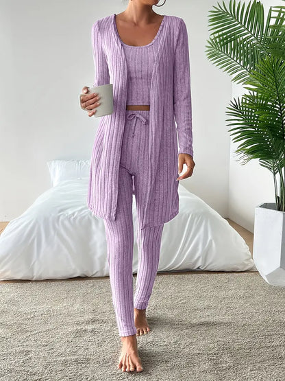 Ensemble 3 Pièces En Tricot Côtelé