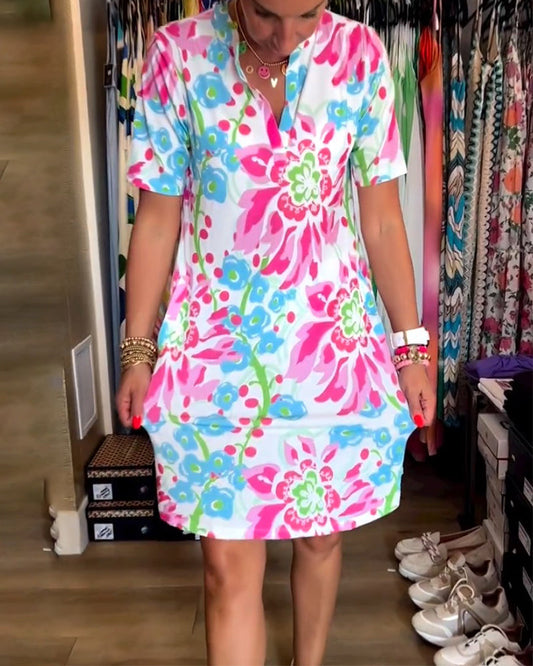 Robe À Manches Courtes Avec Imprimé Florale