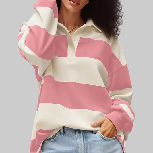 SOPHIA – Striped Sweatshirt with Polo Collar