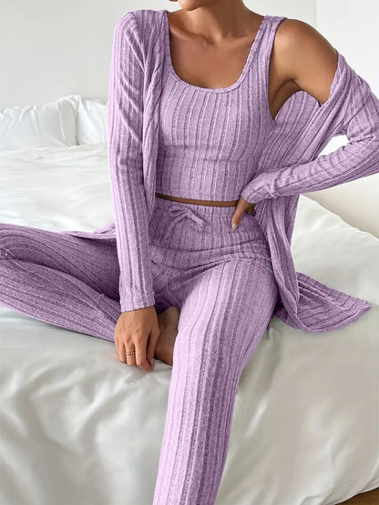 Ensemble 3 Pièces En Tricot Côtelé