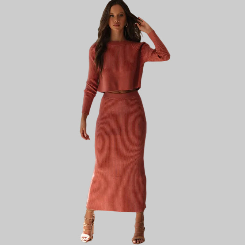 MARISSA – Knit Slit Long Dress Set