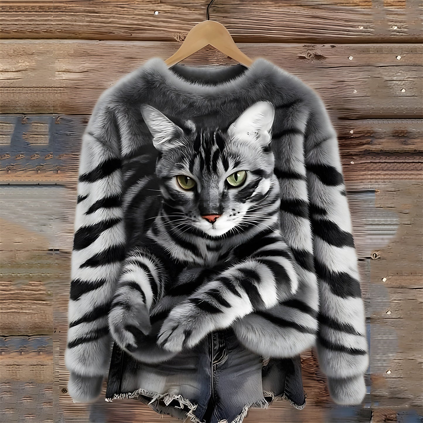 Pull Chaud Avec Imprimé Chat