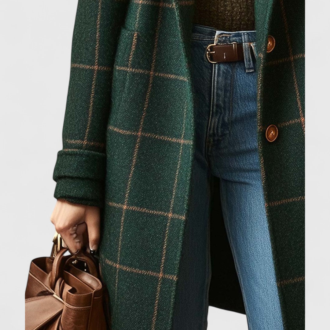 Manteau À Carreaux Classique En Lin